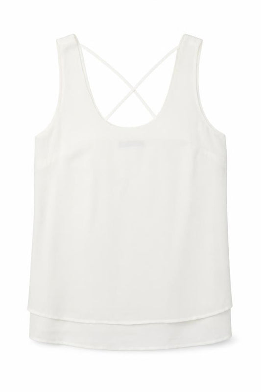 Front view of Oasis women’s white polyester basic tank, size UK 12, scoop neck