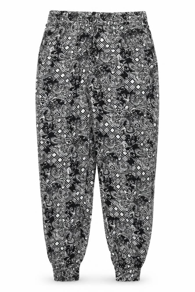 Osha Womens Black Paisley Viscose Trousers  Size 28 in L26 in Regular Drawstring