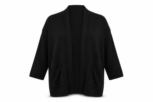 Front view of Atmosphere women’s black collared viscose cardigan jumper, size UK 12