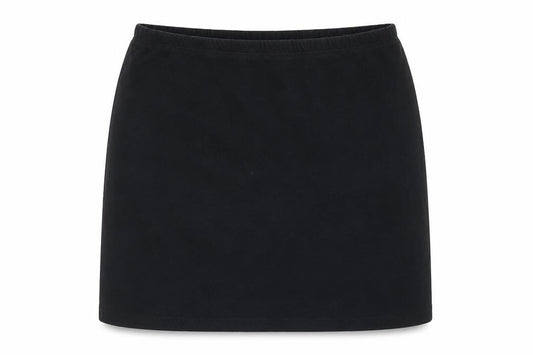 Front view of Internacionale women’s black cotton a-line skirt, size UK 12