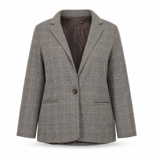 Front view of Corset women’s brown plaid cotton jacket blazer, size L