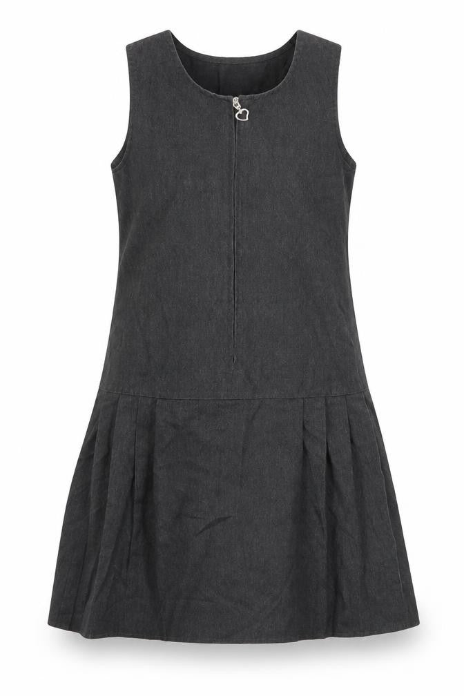 George Girls Grey  Viscose Pinafore/Dungaree Dress  Size 8 Years  Round Neck Zip