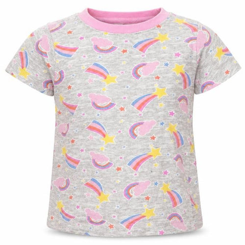 Kids Girls Grey  Cotton Basic T-Shirt Size 4 Years Round Neck  - Rainbow