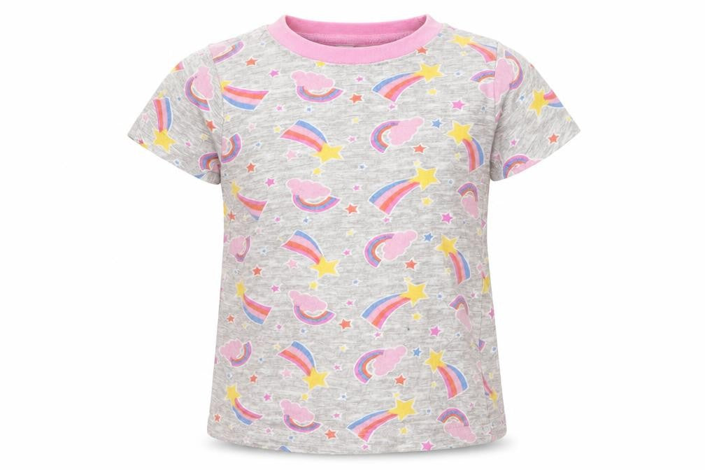 Kids Girls Grey  Cotton Basic T-Shirt Size 4 Years Round Neck  - Rainbow