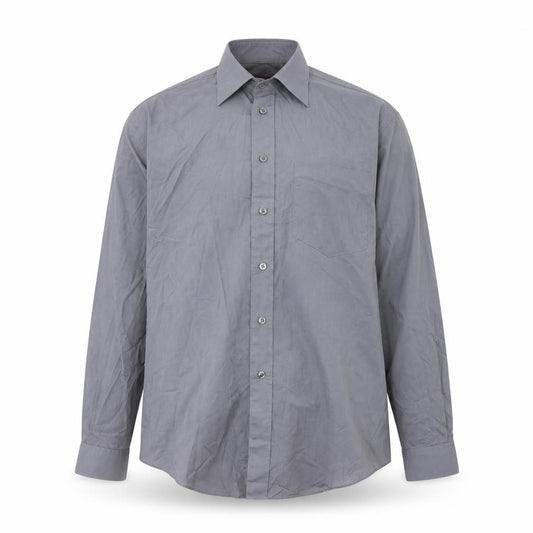 Front view of Burton men’s grey cotton button-up, size 16, collared button