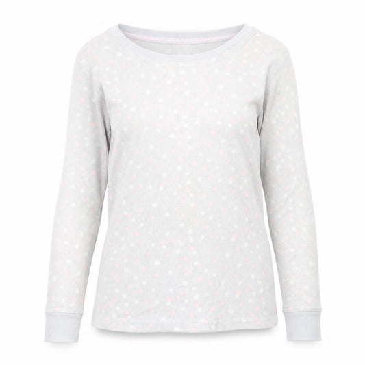 Front view of Peacocks women’s grey round neck cotton jumper, size UK 12, - pj top