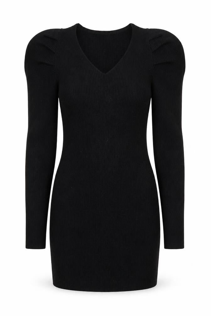 Front view of Glamorous women’s black viscose bodycon, size UK 10, v-neck