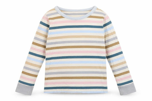 Front view of Next girls’ multicoloured striped cotton top pyjama top, size 8, years