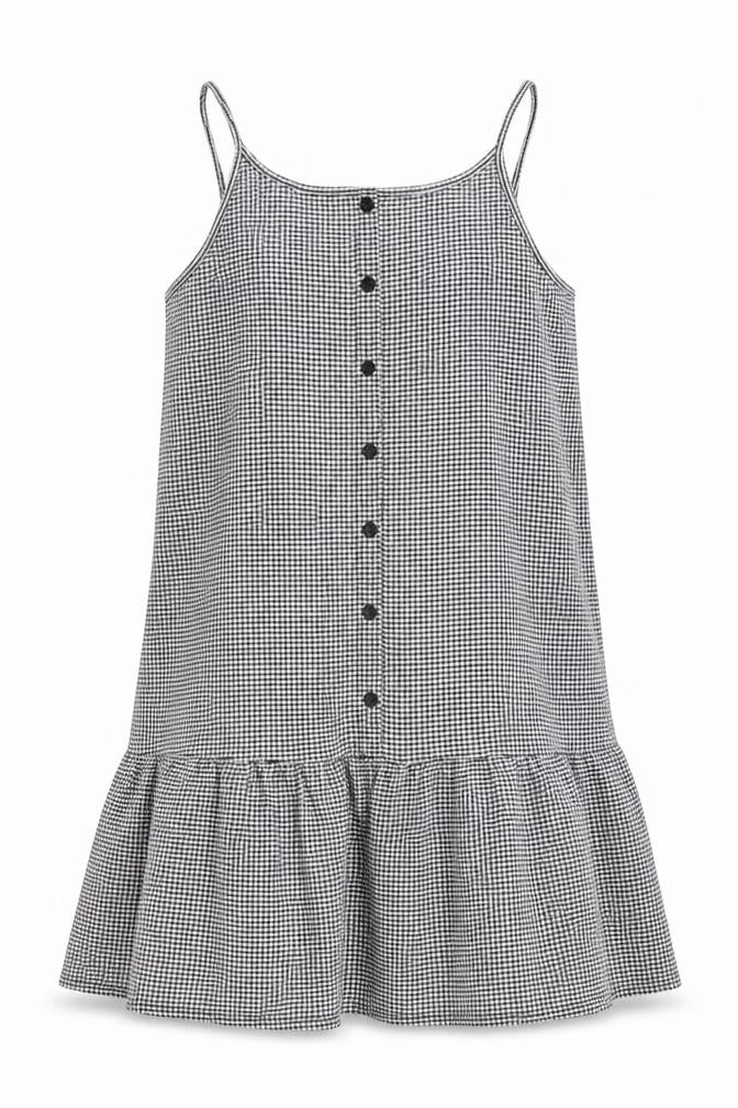 Primark Girls Black Check Polyester Trapeze & Swing  Size 14-15 Years  Round Neck