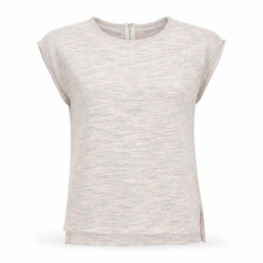 Front view of Warehouse women’s ivory polyester basic t-shirt, size UK 10, round neck