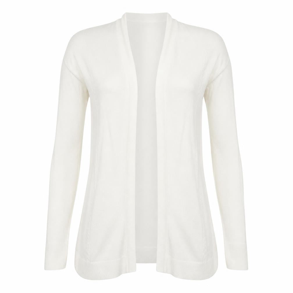 Front view of Next women’s white round neck acrylic jumper, size UK 8