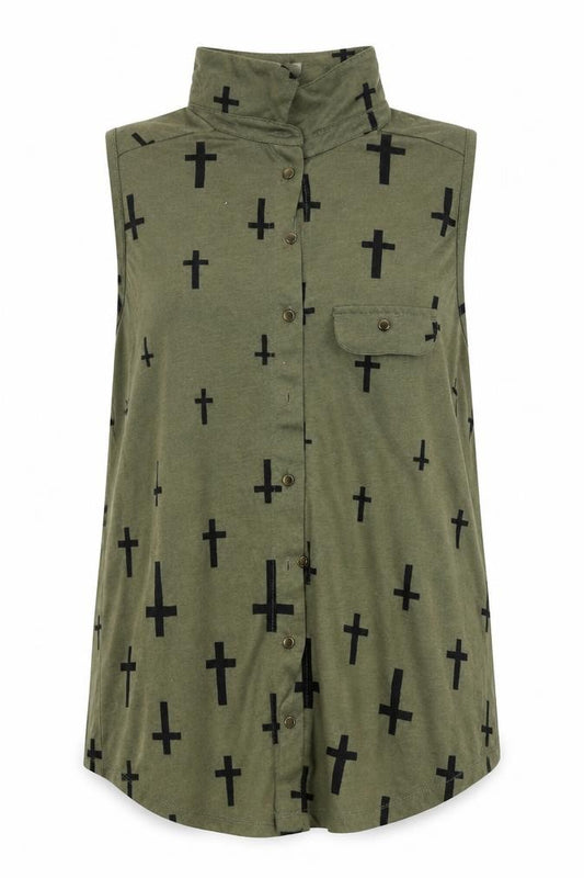 Front view of Atmosphere women’s green polyester basic button-up, size UK 14, collared