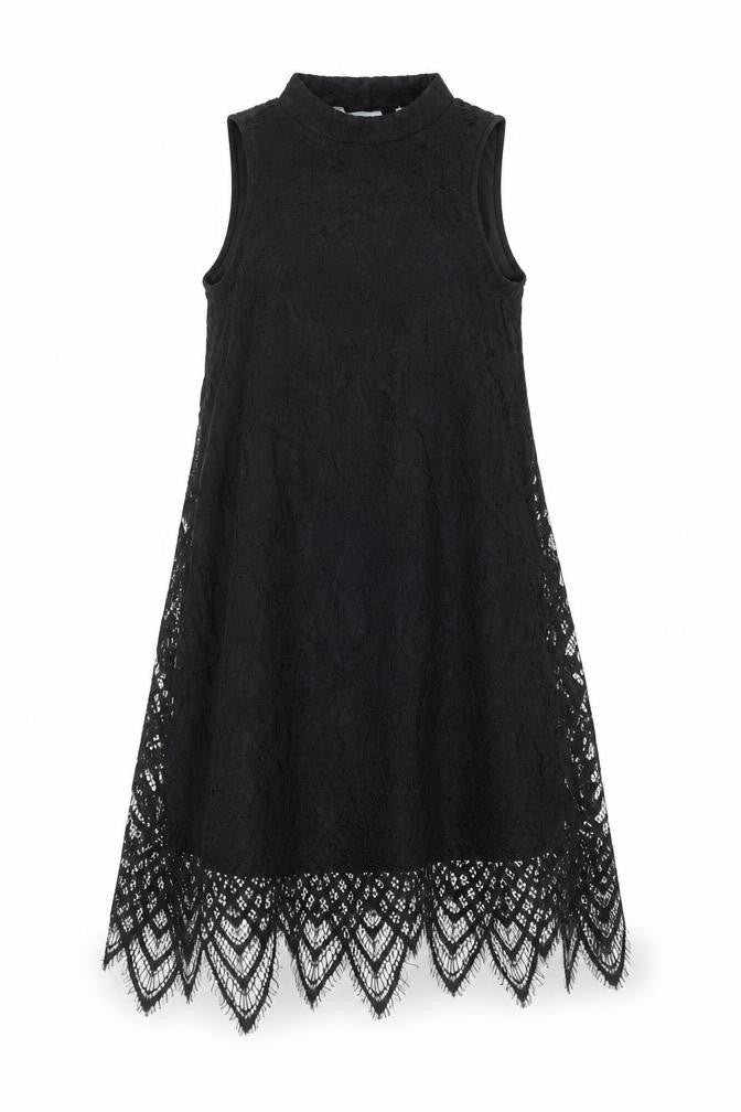 Love Fire Womens Black  Nylon Shift  Size XS  Mock Neck Button - Lace Overlay