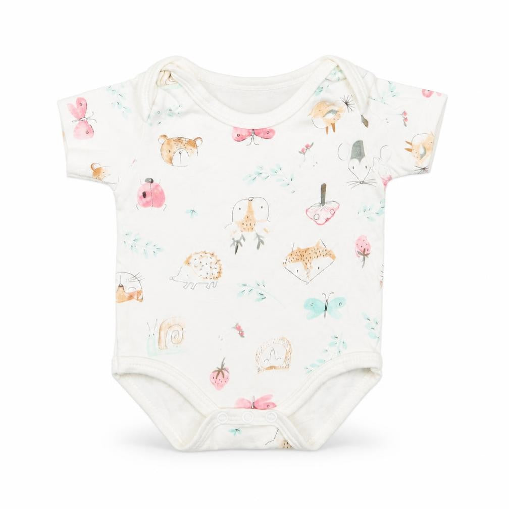Bebe Bonito Baby White Geometric Cotton Romper One-Piece Size 0-3 Months  Snap - Woodland Animals Print