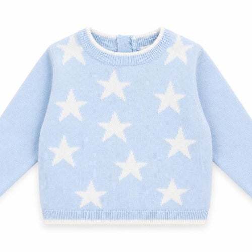 Bonjour Bebe Baby Blue  Acrylic Pullover Jumper Size 0-3 Months  Button - Star Print