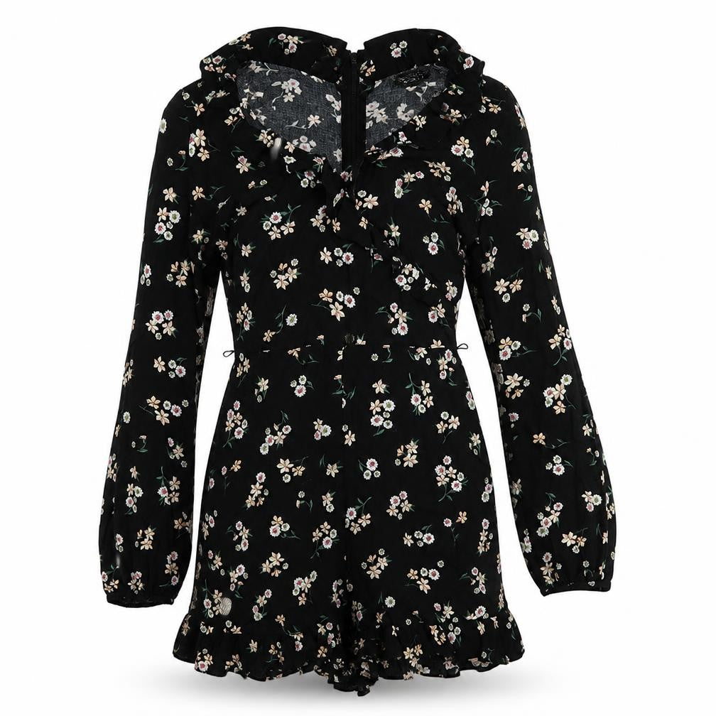 Topshop Womens Black Floral Viscose Romper One-Piece Size 6  Zip