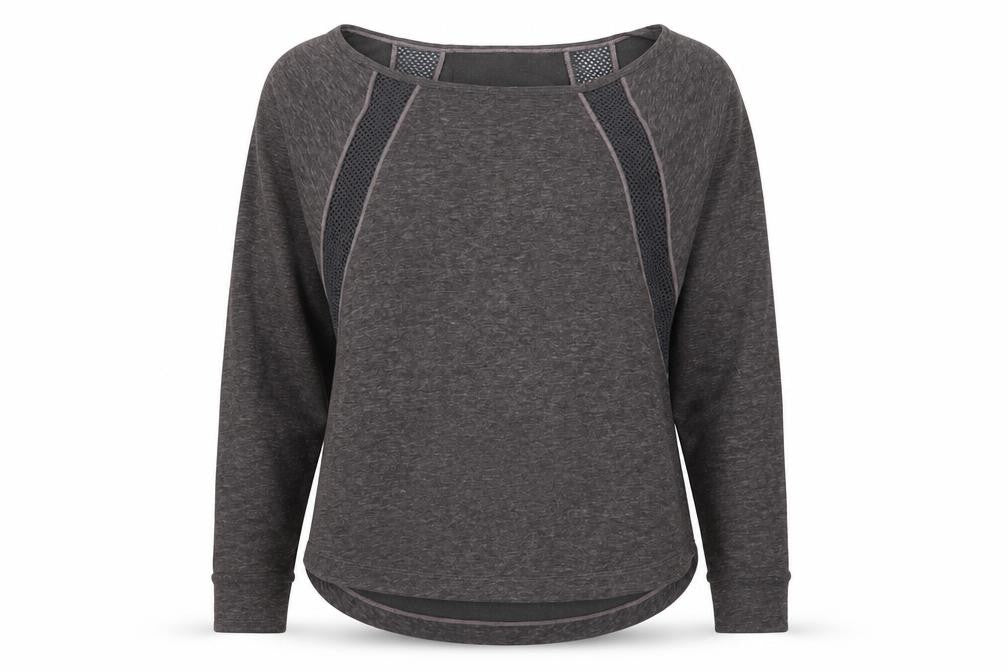 Front view of Preworn women’s grey round neck polyester jumper, size S