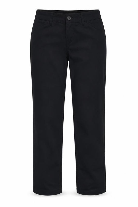 Front view of Mango women’s black polyester trousers, size UK 40, 32.5-inch leg regular