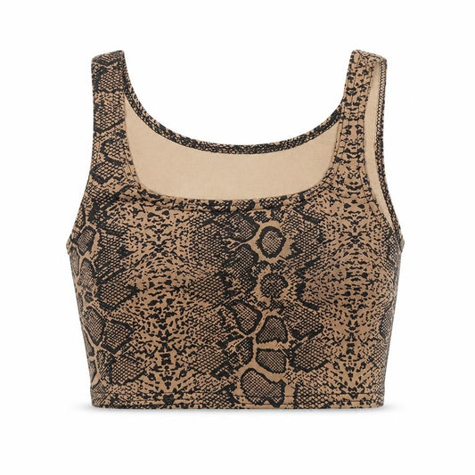 Front view of Missguided women’s multicoloured animal print polyester basic tank, size UK 8, round neck