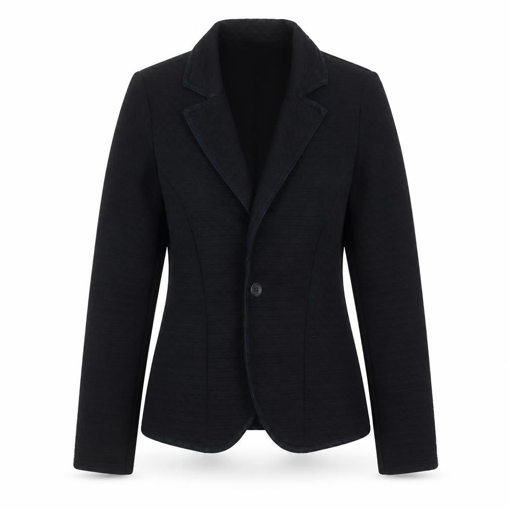 Front view of Dorothy Perkins women’s black geometric polyester jacket blazer, size UK 8