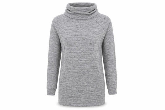 Front view of Next women’s grey polyester jumper dress, size UK 12, roll neck pullover
