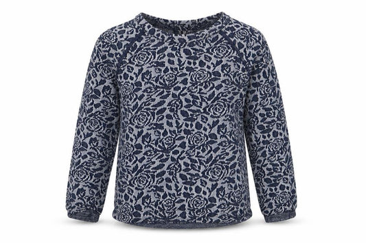 Front view of Matalan girls’ blue floral cotton basic casual, size 4-5, years crew neck button
