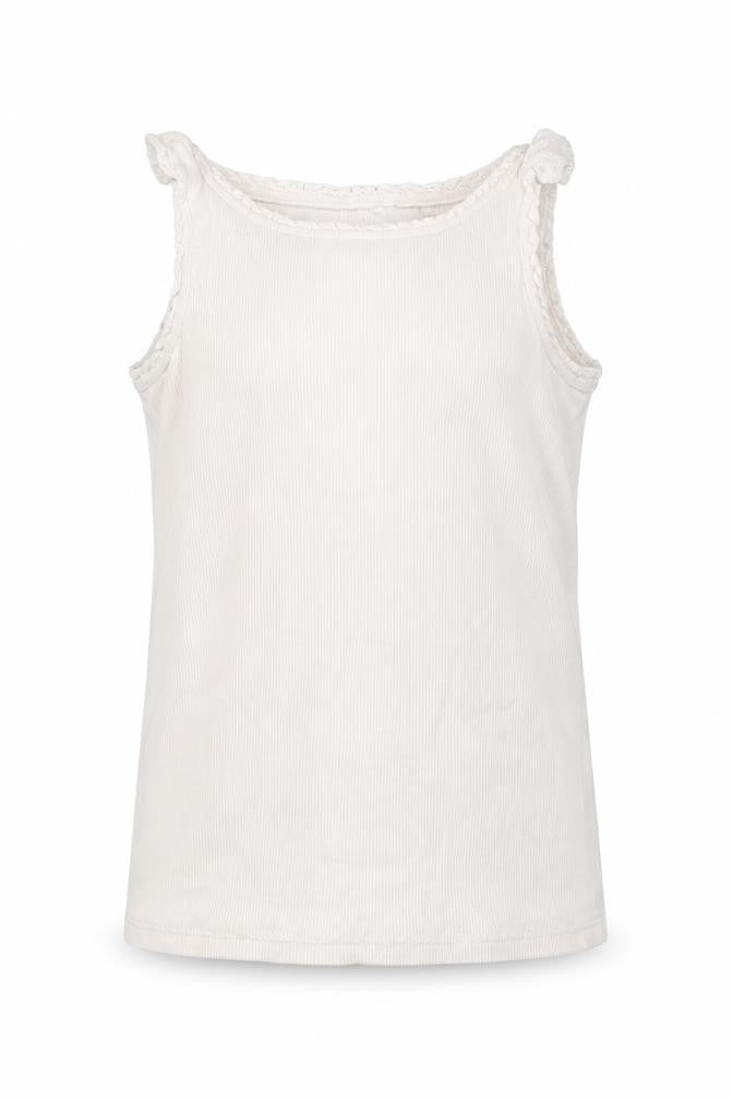 Front view of Next girls’ white cotton basic tank, size 5, years boat neck pullover