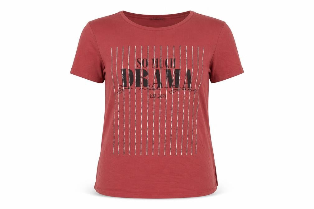 Front view of Select women’s pink viscose basic t-shirt, size M, crew neck - so much drama