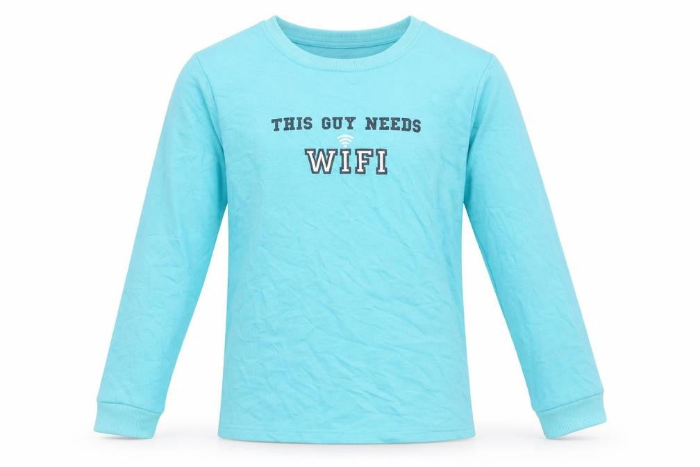 Front view of Peacocks boys’ blue polyester pullover sweatshirt, size 12-13, years