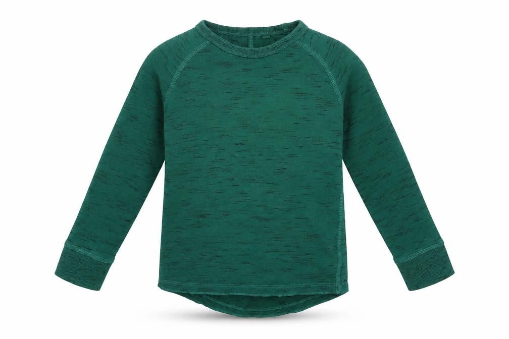 Front view of Next girls’ green cotton basic blouse, size 2-3, years crew neck