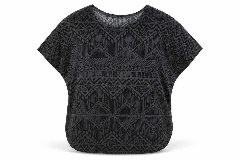 Front view of Apricot women’s grey geometric polyester basic t-shirt, size UK 12, round neck