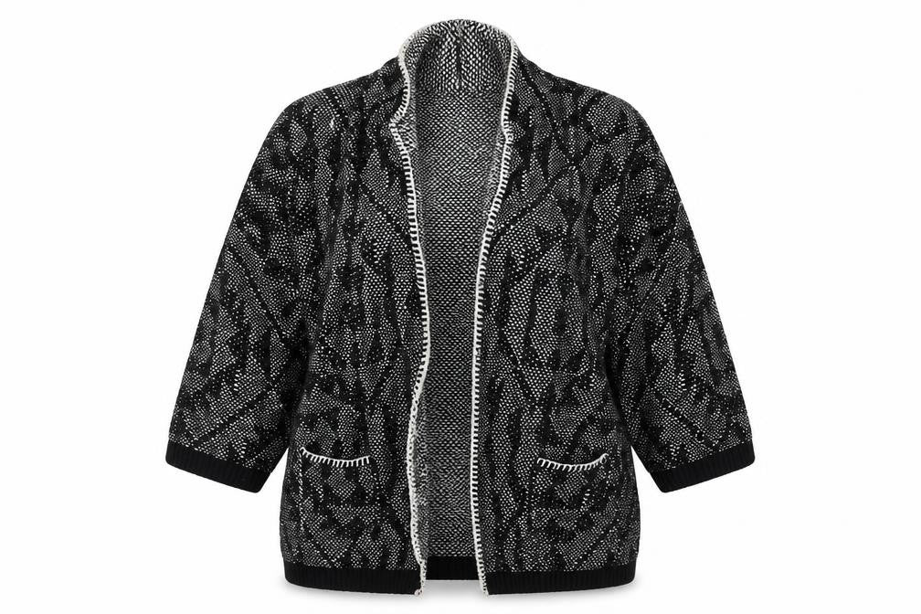 NEXT Womens Black V-Neck Geometric Cotton Cardigan Jumper Size M