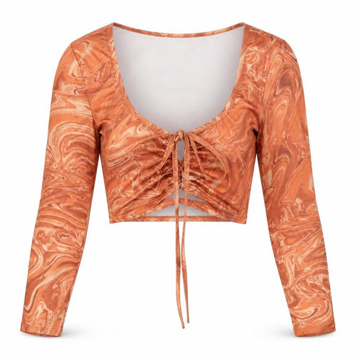 SheIn Womens Orange  Polyester Cropped T-Shirt Size S Off the Shoulder - Abstract