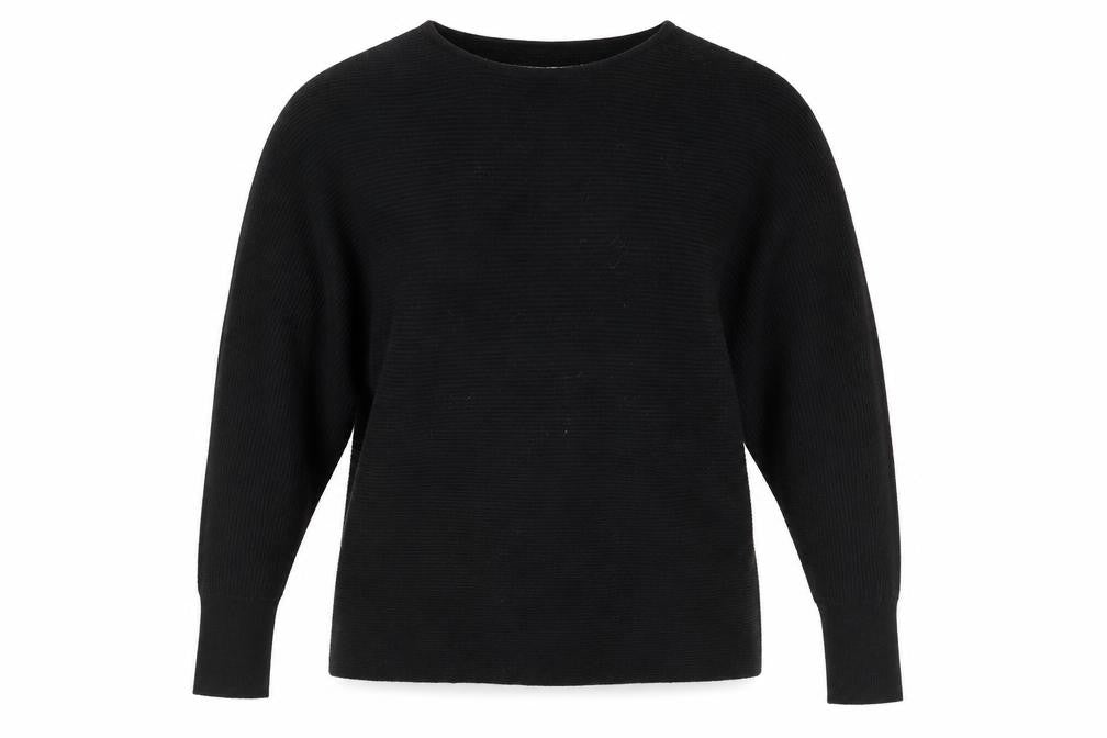 Front view of Primark women’s black round neck viscose jumper, size UK 4