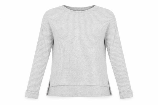 Front view of Primark women’s grey round neck polyester jumper, size UK 6