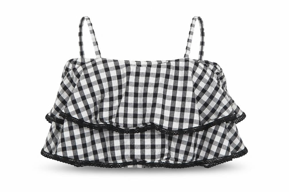 River Island Girls Grey Check Cotton Cropped Tank Size 12 Years Round Neck Pullover