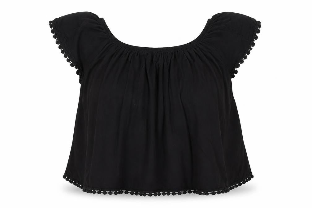 Front view of Atmosphere women’s black viscose basic t-shirt, size UK 6, round neck