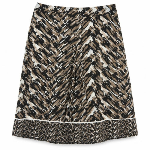 Marks & SPencer Womens Brown Geometric Cotton A-Line Skirt Size 8   Zip