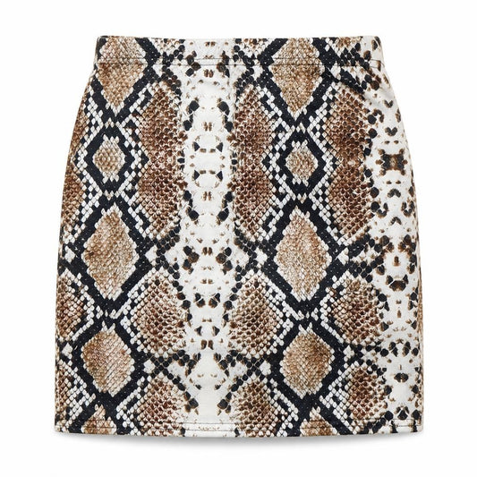 Front view of PRETTYLITTLETHING women’s multicoloured animal print polyester mini skirt, size UK 8