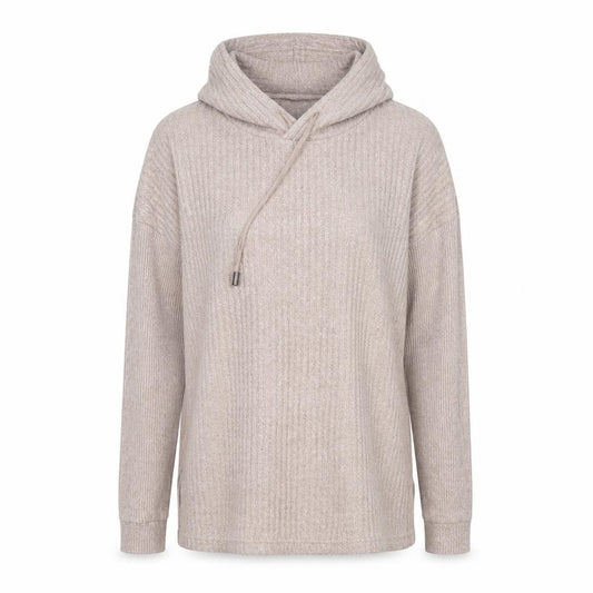 Front view of F&F women’s beige polyester pullover hoodie, size XS