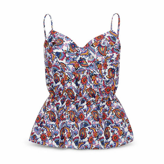 Front view of Pep&Co women’s multicoloured paisley polyester basic tank, size UK 12, v-neck