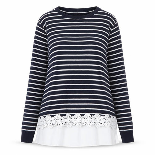 Dorothy Perkins Womens Blue Round Neck Striped Cotton Pullover Jumper Size 14