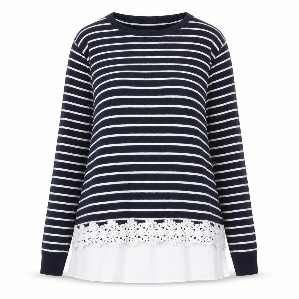 Dorothy Perkins Womens Blue Round Neck Striped Cotton Pullover Jumper Size 14