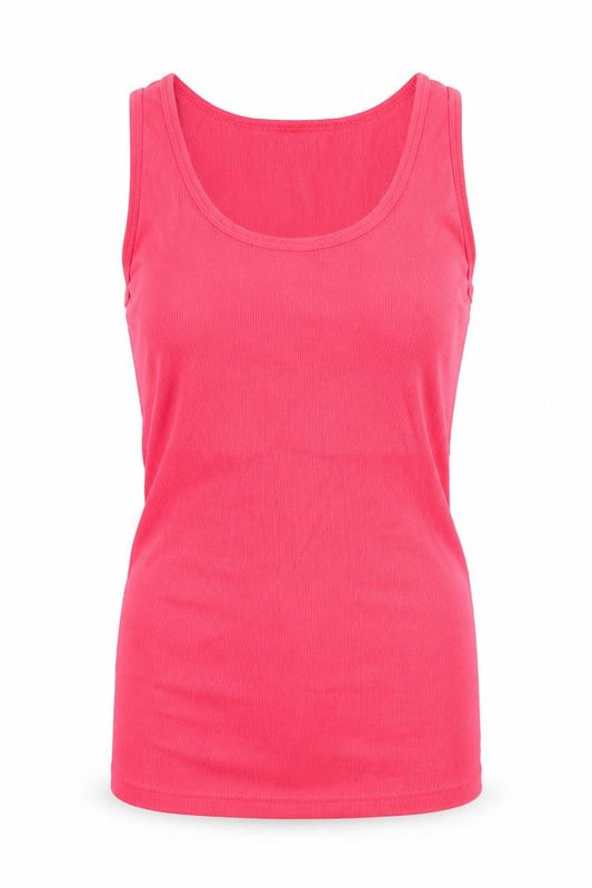 Front view of Topshop women’s pink cotton basic tank, size UK 12, scoop neck