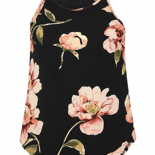 Izabelle Womens Black Floral Polyester Camisole Blouse Size 10 Round Neck