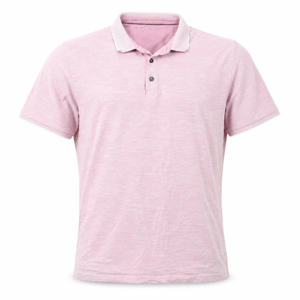 Front view of Marks & Spencer men’s purple cotton polo, size L, collared button
