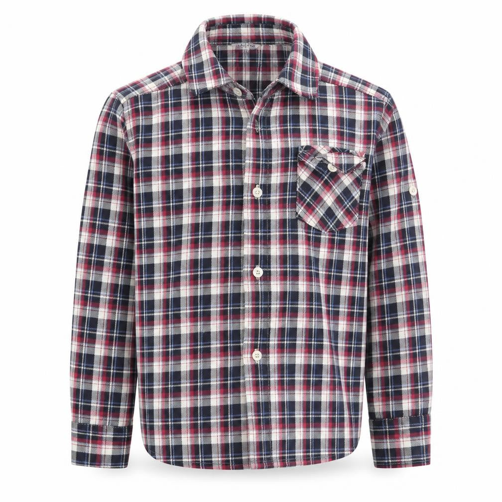 Bienzoe Boys Red Plaid Cotton Basic Button-Up Size 5 Years Collared Button