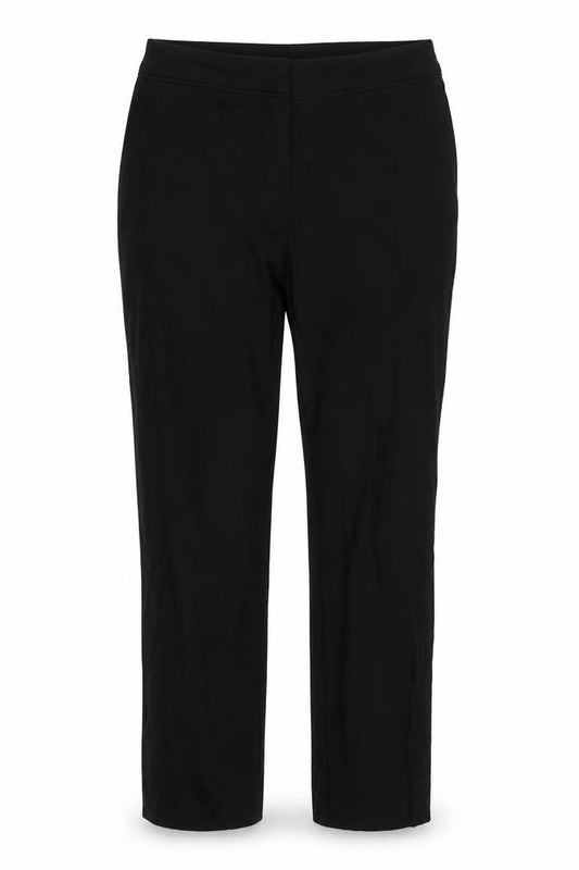 Front view of Oasis women’s black viscose trousers, size UK 8, 27-inch leg slim zip