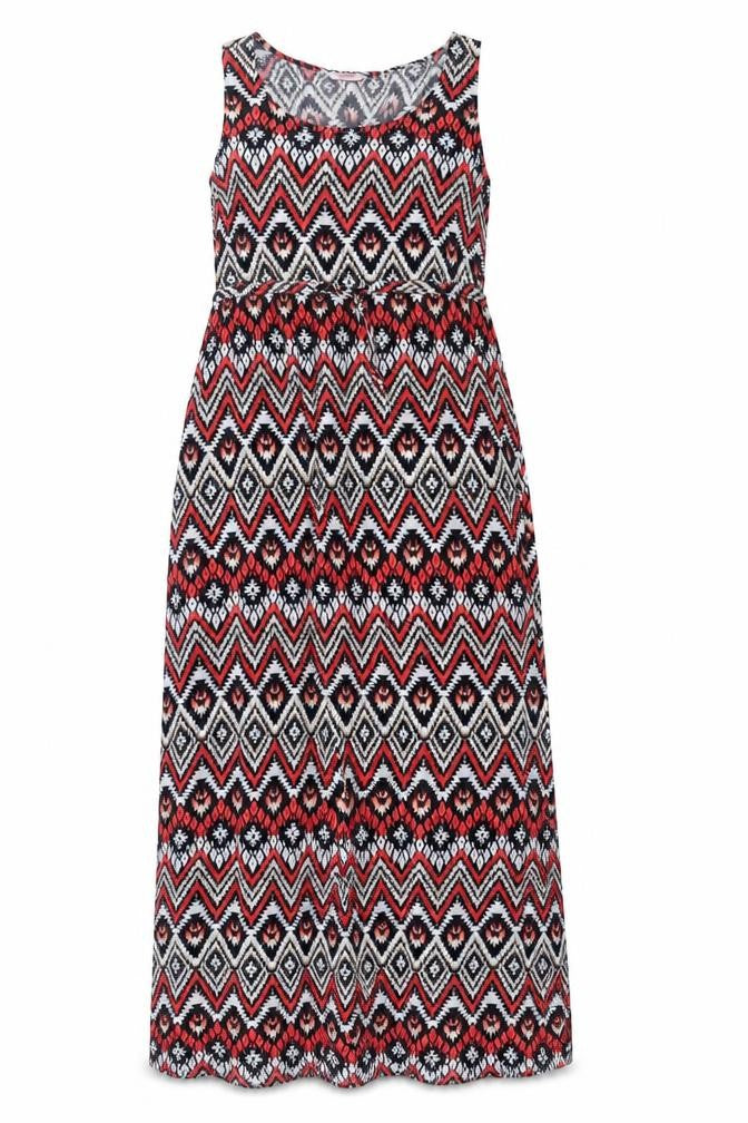 LC Waikiki Womens Red Geometric Viscose Maxi  Size 38  Round Neck