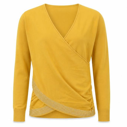 B.L Fashion Womens Yellow V-Neck  Modal Pullover Jumper Size S